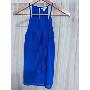 Noah Womens Royal Blue Fringe Front Halter Racerback Keyhole Tank Top‎ Size S